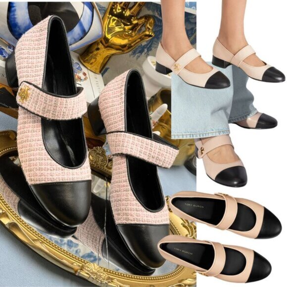 🆕 TORY BURCH 🧿 NWOB Mary Jane Heeled Ballet Flat, Pink Tweed, Sz 7.5 *SAMPLE*